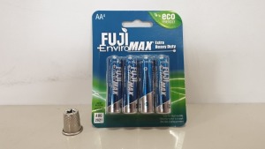 144 X BRAND NEW 4 PACK FUJI ENVIROMAX EXTRA HEAVY DUTY AA ECO FRIENDLY BATTERIES (RETAIL PACKAGED & BOXED) - IN 3 CARTONS