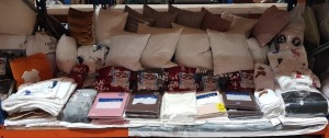 30+ BRAND NEW MIXED BEDDING LOT THIS INCLUDES SOFT & SNUG FLANNEL MINK THROW'S IN RED AND SILVER , MUSBURY BEDDING FITTED BED SHEETS IN VARIOUS COLOURS SIZES SINGLE , KINGSIZE AND SUPERKINGS , LUXURY QUILTED MATTRESS PROTECTOR , STYLE FURNISHINGS CUSHIONS