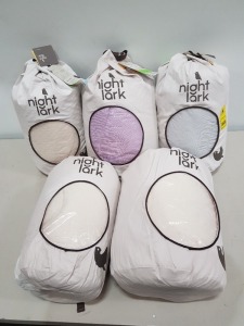 5 X BRAND NEW NIGHT LARK COVERLESS DUVET'S 2 SIZE KING 10.5 TOG 1 IN WARM SAND AND 1 LILAC BLOOM, 1 SIZE DOUBLE 10.5 TOG IN WARM SAND , 2 SIZE SINGLE 10.5 TOG IN CLOUD GREY AND WARM SAND.