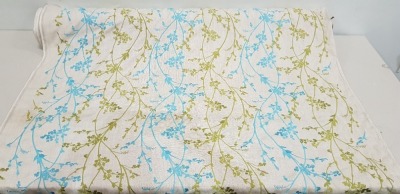 1 X ONE ROLL OF EMBROIDED CURTAIN FABRIC BRAND - ILIV DESIGN - UNKNOWN COLOURWAY TEAL- GREEN 137 CM WIDTH - APPROX 15 CM LENGTH RRP £21.99 PER SQUARE METRE - TOTAL £329.85 EST