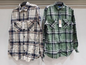 12 X BRAND NEW JACK & JONES CHEQUERED SHIRTS IN 2 COLOURS GREEN AND CREAM - IN VARIOUS SIZES TO INCLUDE S / M / L / XL RRP £ 34.99 - TOTAL RRP £ 419.88