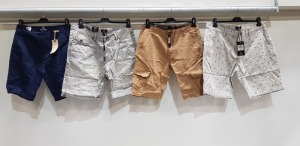 12 X BRAND NEW MIXED THREADBARE SHORTS TO INCLUDE CHINO AN DEVLUN SHORTS IN TAN STONE AND NAVY - ALL IN MIXED SIZES TO INCLUDE 30 / 32 / 36 WAIST TOTAL RRP £ 359.88