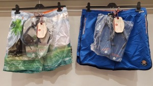 11 X BRAND NEW TOKYO LAUNDRY MEN'S SWIM SHORTS & FLIP FLOPS SET'S IN OCEAN BLUE AND HAWAIIAN STYLE SIZE'S XL AND LARGE - RRP EACH £25 TOTAL £275