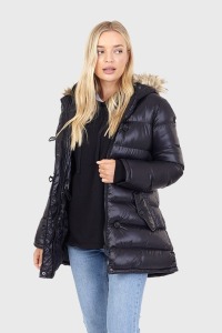 5 X BRAND NEW BRAVE SOUL WOMEN'S PUFFER STYLE FAUX FUR HOODED JACKET'S IN BLACK SIZES 2 UK 10 , 1 UK 12 , 1 UK 14 - RRP EACH £59.99 - TOTAL £239.96