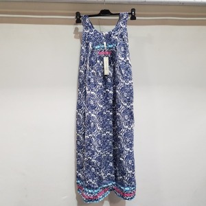 12 X BRAND NEW PISTACHIO BLUE PAISLEY PRINT V NECK LONG SUMMER DRESS SIZE SMALL RRP £24.99 TOTAL £299.98