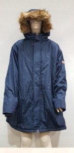 4 X BRAND NEW BRAVE SOUL PARKA COAT WITH FUR HOOD TRIM IN NAVY BLUE SIZES 2 IN 3XL , 1 IN 7XL , 1 IN 8XL RRP £59.99 TOTAL £239.96