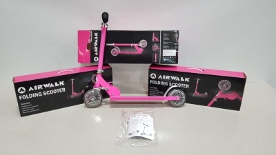 12 X BRAND NEW AIRWALK FOLDING SCOOTER'S - FOLDING FRAME - ADJUSTABLE HANDLEBARS ALL IN SIZE JUNIOR ALL IN PINK -IN 2 BOXES OF 6