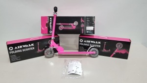 12 X BRAND NEW AIRWALK FOLDING SCOOTER'S - FOLDING FRAME - ADJUSTABLE HANDLEBARS ALL IN SIZE JUNIOR ALL IN PINK -IN 2 BOXES OF 6