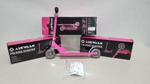 12 X BRAND NEW AIRWALK FOLDING SCOOTER'S - FOLDING FRAME - ADJUSTABLE HANDLEBARS ALL IN SIZE JUNIOR ALL IN PINK -IN 2 BOXES OF 6