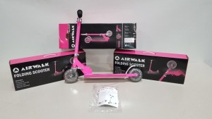 12 X BRAND NEW AIRWALK FOLDING SCOOTER'S - FOLDING FRAME - ADJUSTABLE HANDLEBARS ALL IN SIZE JUNIOR ALL IN PINK -IN 2 BOXES OF 6