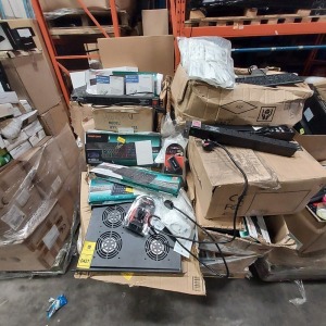 1 X FULL PALLET OF IT EQUIPMENT CONTAINING 1U FAN UNIT, LMS IPHONE USB CHARGING CABLES, COMPOINT KEYBOARDS, POWERLINE USB ADAPTERS, EXTENSION LEADS, 7 PORT USB HUBS, ETC (PLEASE NOTE ALL CUSTOMER RETURNS)