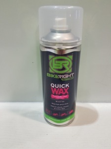 96 X BRAND NEW BIKERIGHT QUICK WAX - STREAK FREE -CARNAUBA WAX AND BEESWAX - IDEAL FOR PLASTICS / CHROME AND CARBON FIBRE -400 ML CANS IN 16 CASES OF 6