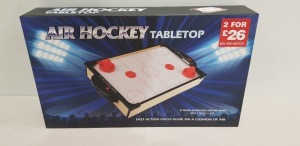 48 X BRAND NEW AIR HOCKEY TABLETOP GAME - INCLUDES 2 PUCKS AND 2 PUSHERS SIZE : 48 CM X 28 CM X 6.8 CM - IN 8 BOXES