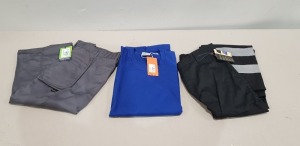 50 X BRAND NEW MIX LOT CONTAINING PORTWEST ROMA SWEATSHIRT'S SIZE LARGE IN ROYAL BLUE , PORTWEST TRADESMAN HOLSTER TROUSERS IN GRAPHITE GREY SIZE 36 , BALLSTIC TROUSERS IN BLACK SIZE MEDIUM , ETC IN ONE BIG BOX