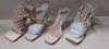 18 X BRAND NEW MIXED MISSGUIDED WOMANS SHOES TO INCLUDE CROCKET TIE UP HEELED SANDALS / WIDE FIT SQUARE TOE ILLUSION HEEL / BLOCK HEEL TIE UP HEELED SANDALS / WF BARELY THERE MID HEEL SANDALS - IN CREAM / NUDE AND WHITE COLOUR - IN VARIOUS SIZES TO INCLU