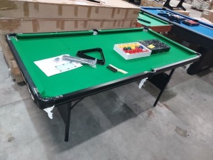 1 X CRUCICLE FOLDABLE 6 FT - 2 IN 1 SNOOKER / POOL TABLE - INCLUDES CUES / TRIANGLE / CHALK AND BALLS ( PLEASE NOTE THIS IS CUSTOMER RETURN - BIG CRACKS ON FRAME )