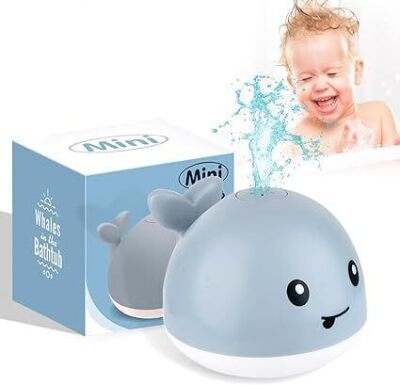 50 X BRAND NEW WHALE BATH / PADDLING POOL WATER SPRAY TOYS - 3D SOFT LIGHTS FLASHING AND CARTOON SHAPE WHALE - WATER FLOATING - IN HALF A BOX