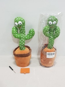 100 X BRAND NEW LED LIGHT UP DANCING / SINGING / TALKING CACTUS TOYS - 120 ENGLISH SONGS - RECORDS AND REPEATS VOICE NOTES - IN 1 BOX
