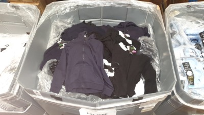 FULL PALLET OF 361 X 2 PACKS OF BRAND NEW NAVY BLUE & BLACK TESCO F & F SCHOOL GIRLS JUMPERS / ZIP UP UNISEX JOGGERS (TOTAL RRP £2166 MIN) IN VARIOUS SIZES (NOTE PALLET JACKET NOT INCLUDED)