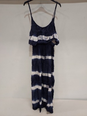 11 X BRAND NEW LONG MAXI PISTACHIO DRESSES IN BLUE TIE DIE SIZE SMALL (RRP £29.99 EACH TOTAL RRP £359.88)