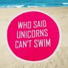 11 X BRAND NEW SOUTH BEACH WHO SAID UNICORNS CANT SWIM SLOGAN BEACH TOWEL ROUND FRINGED SHAWL BLANKET IN PINK/WHITE. - 2