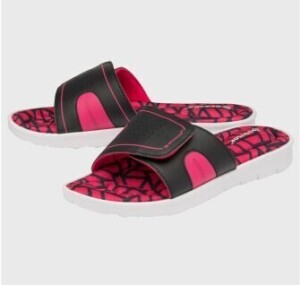 12 X BRAND NEW WOMEN'S DUNLOP ADJUSTABLE STRAP MEMORY FOAM SLIDERS IN BLACK & FUCHSIA SIZES 3 IN SIZE 4 , 2 IN SIZE 5 , 3 IN SIZE 6 , 2 IN SIZE 8 , 2 IN SIZE 9 (RRP EACH £24.99)