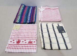 50 X BRAND NEW MIXED TEA TOWELS TO INCLUDE RED PREMIUM HEAVY DUTY TERRY CHECK TEA TOWELS - 50 X 70CM AND MULTICOLOURED CHECKERED TEA TOWELS - 50 X 80 CM - IN 1 BOX