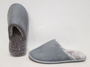 42 X BRAND NEW FAUX FUR SUEDE SLIPPERS - ALL IN GREY - ALL IN SIZE M - IN 2 BOXES