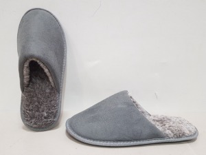 42 X BRAND NEW FAUX FUR SUEDE SLIPPERS - ALL IN GREY - ALL IN SIZE M - IN 2 BOXES