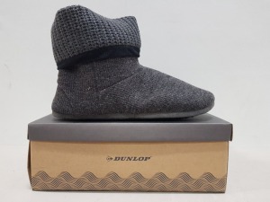 12 X BRAND NEW DUNLOP KNITTED PULL ON MEMORY FOAM INDOOR SLIPPERS -ALL IN GREY - ALL IN SIZE UK 11-12