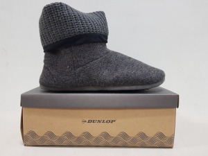 12 X BRAND NEW DUNLOP KNITTED PULL ON MEMORY FOAM INDOOR SLIPPERS -ALL IN GREY - ALL IN SIZE UK 11-12