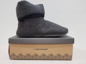 10 X BRAND NEW DUNLOP KNITTED PULL ON MEMORY FOAM INDOOR SLIPPERS -ALL IN GREY - ALL IN SIZE UK 7- 8