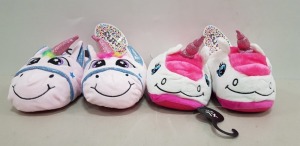 30 X BRAND NEW NIFTY KIDS UNICORN 3D SLIPPERS - IN WHITE AND PINK - IN MIXED SIZES TO INCLUDE KIDS UK 2-3 / 11-12 - IN 1 TRAY