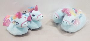 30 X BRAND NEW NIFTY KIDS UNICORN 3D SLIPPERS -ALL IN BLUE - ALL IN SIZE KIDS UK 2-3 - IN 1 TRAY