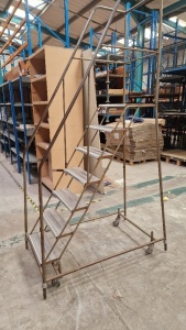 MOBILE 6 STEP TO WORKING PLAFORM STEP LADDER *** PLEASE NOTE: ASSETS ARE LOCATED HASLINGDEN, ROSSENDALE & WILL REQUIRE COLLECTION BY FRIDAY 11TH MAY - WINNING BIDDER WILL BE PROVIDED WITH FULL DETAILS AFTER PAYMENT ON REQUEST ***