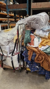 TWO METAL WHEELED CAGES CONTAINNG VARIOUS FABRICS (RETURNS, OFFCUTS, OBSOLETE STOCK) *** PLEASE NOTE: ASSETS ARE LOCATED HASLINGDEN, ROSSENDALE & WILL REQUIRE COLLECTION BY FRIDAY 11TH MAY - WINNING BIDDER WILL BE PROVIDED WITH FULL DETAILS AFTER PAYMENT 