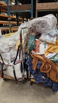 TWO METAL WHEELED CAGES CONTAINNG VARIOUS FABRICS (RETURNS, OFFCUTS, OBSOLETE STOCK) *** PLEASE NOTE: ASSETS ARE LOCATED HASLINGDEN, ROSSENDALE & WILL REQUIRE COLLECTION BY FRIDAY 11TH MAY - WINNING BIDDER WILL BE PROVIDED WITH FULL DETAILS AFTER PAYMENT