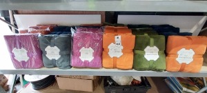 24 X BRAND NEW DEYONGS SNUGGLE TOUCH DELUXE MICROFIBRE THROWS IN MIXED COLOURS TO INCLUDE ORANGE / NAVY / GREY / PINK (140 X 180 CM ) - ALL LOOSE