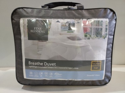 4 X BRAND NEW THE FINE BEDDING COMPANY BREATHE / SPUNDOWN DUVETS - WASHABLE - QUICK DRYING - SMARTFIL FIBRE - ALL IN SIZE SINGLE - FOUR SEASON 4.5 TOG + 9 TOG AND 10 .5 TOG )