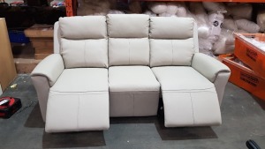 1 X RUSSO 3 SEATER LEATHER LOOK ELECTRIC RECLINER SOFA IN STONE COLOUR - WITH BOX - WITH USB CHARGE POINTS - PERFECT CONDITION- CUSTOMER RETURNS