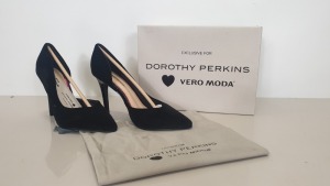 10 X BRAND NEW PAIRS OF PAIRS OF SIZE 5 DOROTHY PERKINS BLACK PIN HEEL SHOES - VERA MODA EXCLUSIVE - TOTAL RRP £450 - IN 2 CARTONS