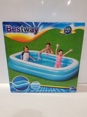 3 X BRAND NEW BESTWAY SPLASH AND PLAY LARGE FAMILY SWIMMING POOL ( L- 2.62M / W - 1.75M / H - 51 CM ) - 778 LITRE RRP £ 39.99 - TOTAL RRP £ 119.97