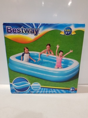 3 X BRAND NEW BESTWAY SPLASH AND PLAY LARGE FAMILY SWIMMING POOL ( L- 2.62M / W - 1.75M / H - 51 CM ) - 778 LITRE RRP £ 39.99 - TOTAL RRP £ 119.97