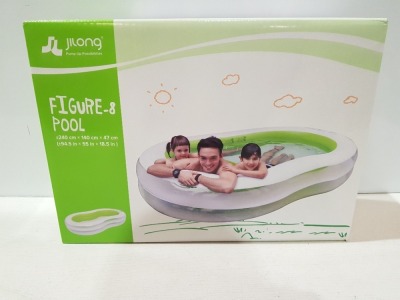 4 X BRAND NEW JILONG GIANT FIGURE OF 8 FAMILY SWIMMING POOL ( L 240 / W 140 / H 47 CM ) - IN 2 BOXES RRP £ 39.99 - TOTAL RRP £ 159.96