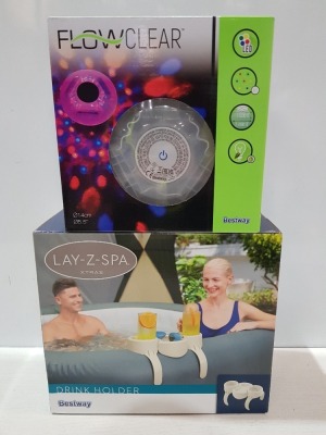 20 PC BRAND NEW LOT IE. 16 X BESTWAY FLOATING LED SPA AND HOT TUB LIGHTS - 4 SUPER BRIGHT COLOURS - 7 DIFFERENT FLASH MODES - LIGHT SPREAD 8 FEET WIDE AND 5 FEET DEEP RRP £22.99 TOTAL RRP £ 436.81 - ALL LOOSE PLUS 4 X LAY Z SPA DRINK HOLDERS