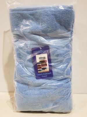 30 X BRAND NEW MUSBURY LUXURY SUPERSOFT TOWELS - ALL IN CORNFLOWER BLUE - (70 X 127 CM ) - IN 2 BOXES