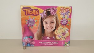 48 X BRAND NEW TROLLS MAKE YOUR OWN HAIR ACCESSORIES INCLUDES RIBBONS BUTTONS HEADBANDS ETC.. - IN 6 BOXES