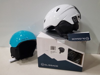 20 X BRAND NEW GLISSADE HELMETS IN SIZES - S-M-L - MODEL ICY - FALCON - BOMBER IN COLOURS MULTI COLOUR- BLACK - WHITE (SOME BOXES MAY BE DAMAGED)