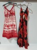 24 X BRAND NEW PISTACHIO DRESSES IN TWO FLORAL DESIGN'S IN RED SIZE SMALL ( £25 EACH TOTAL £600 ) IN TWO TRAYS - TRAYS NOT INCLUDED.