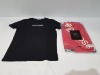 17 X BRAND NEW MIXED LOT CONTAINING 9 MENS JACK AND JONES DESIGNER T-SHIRTS IN SIZE LARGE AND IN BLACK, 8 X CROSS-HATCH PACIFIC DESIGNER SWIMMING SHORTS IN SIZE LARGE IN RED( TOTAL RRP £352)-- IN ONE TRAY- TRAY NOT INCLUDED